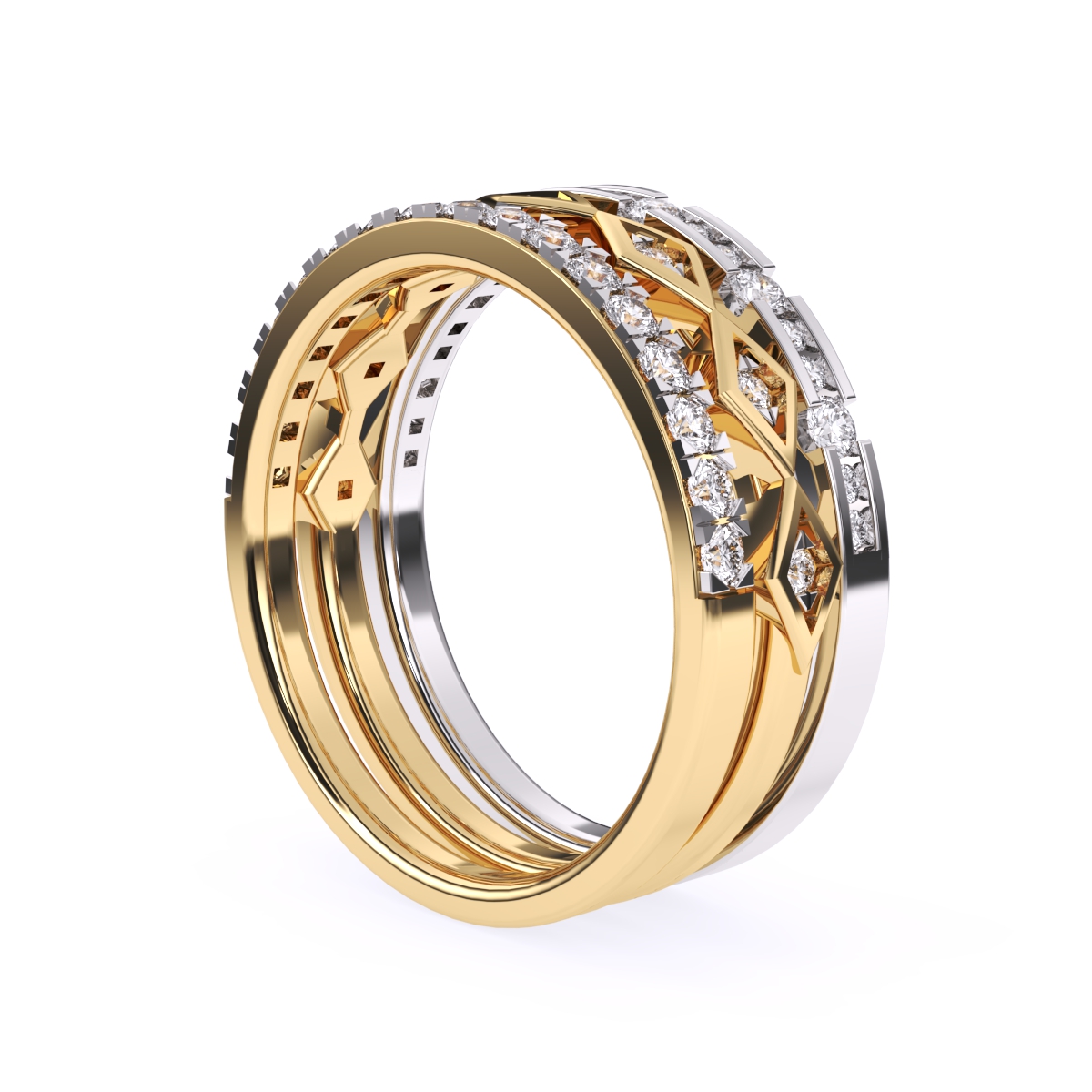 Impressive Three Row Diamond Wedding Band